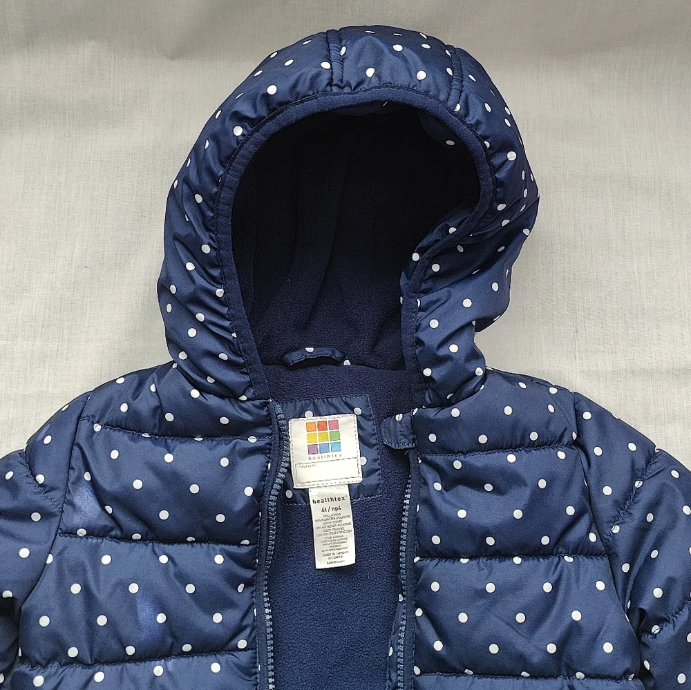 Healthtex Girl's Toddler Puffer Jacket - Blue w/White Polka Dots - Size 4T - Picture 6 of 8